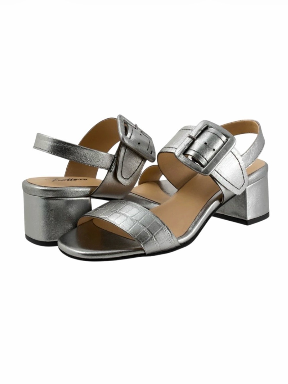 🌻NEW w/box Trotters Laila Sandals Silver Metallic Block Heel Women's Size 8.5